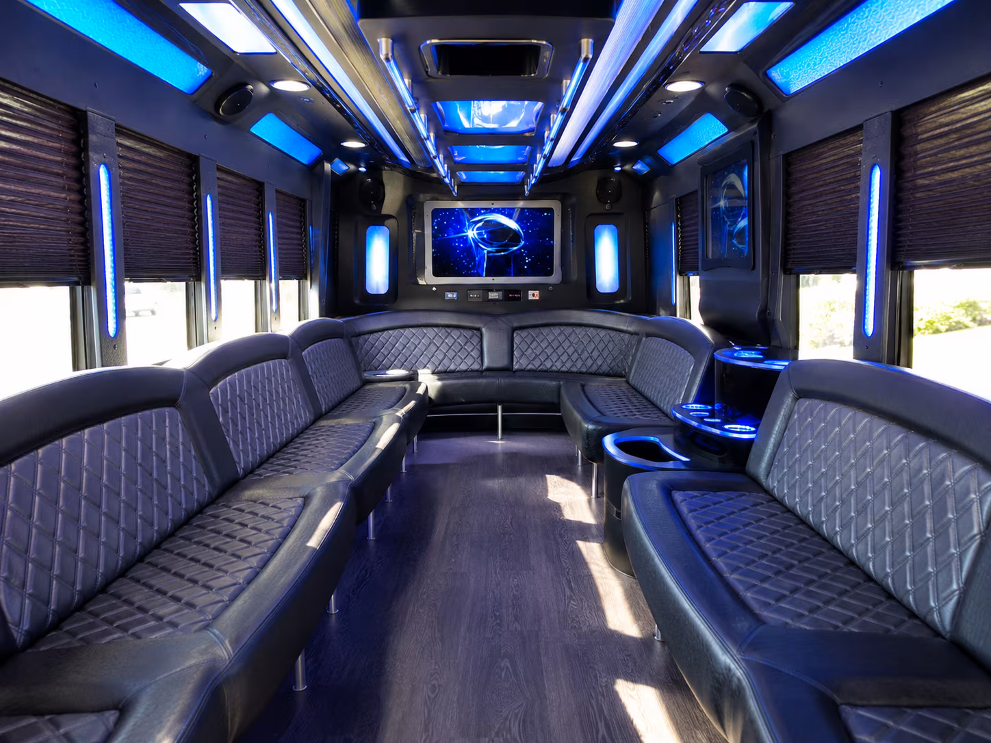 santa monica 28 passenger party bus inside