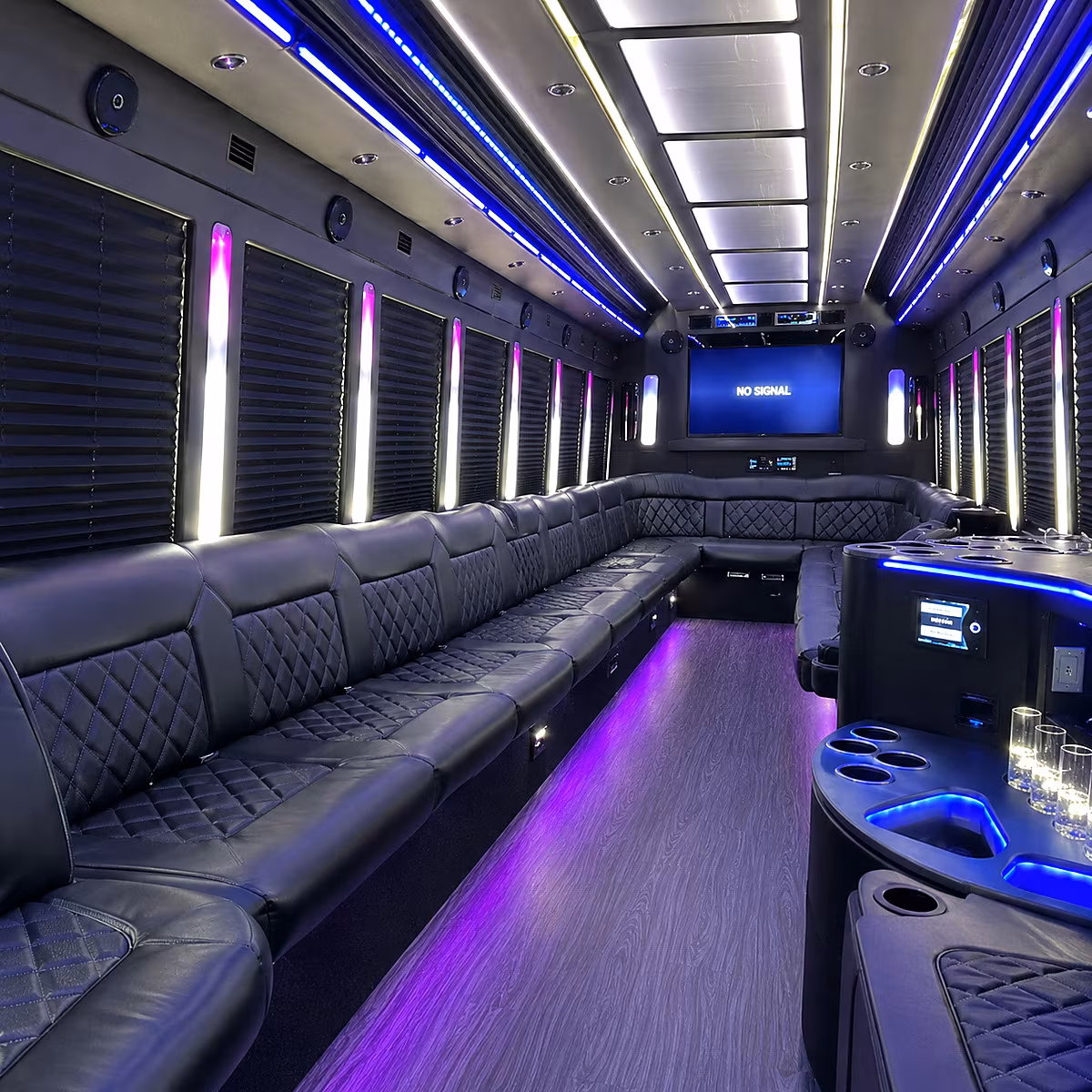 santa monica 30 passenger party bus inside